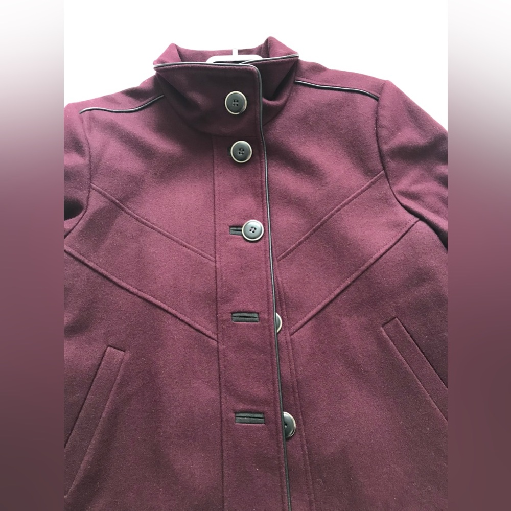 Marcona Women’s Wool Blend Winter Jacket Burgundy Single Breasted Pockets - Picture 4 of 14